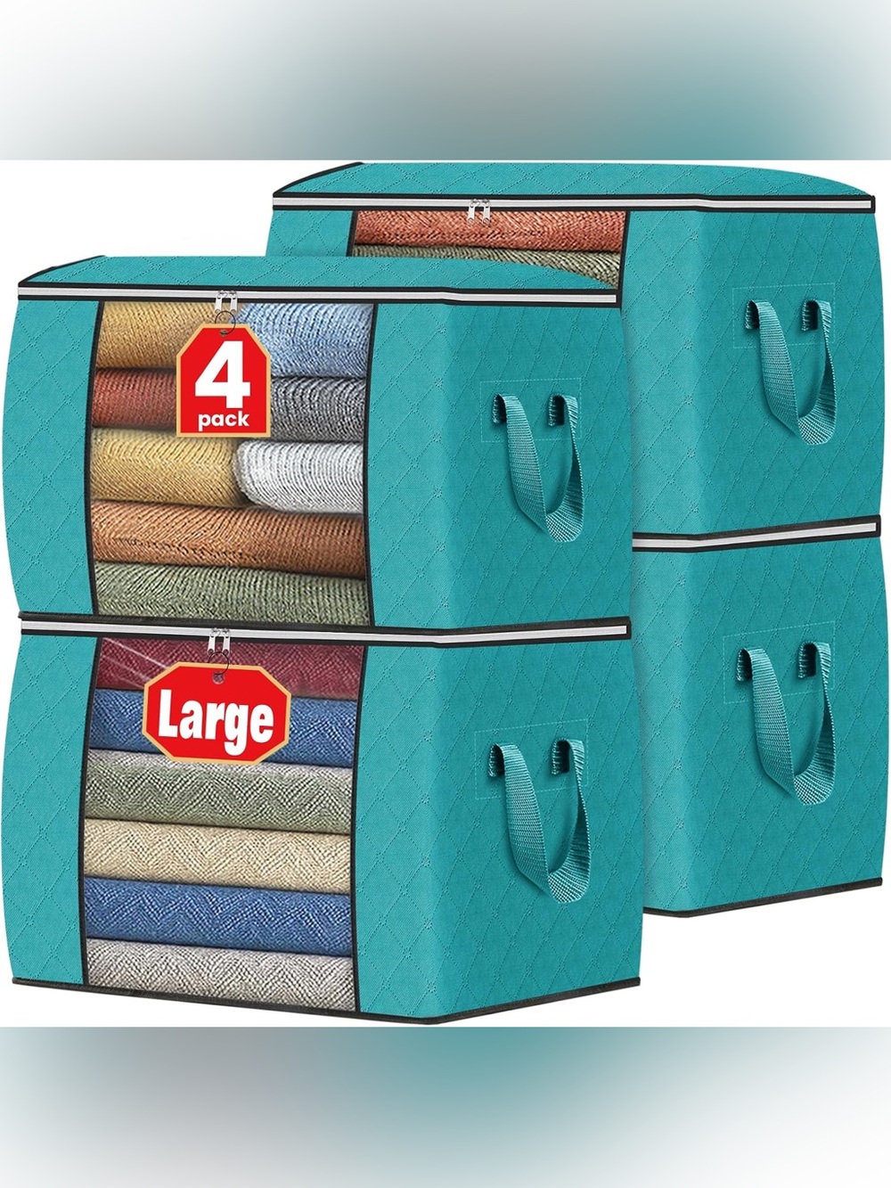 Large Turquoise Fabric Storage Bins - 4 Pack